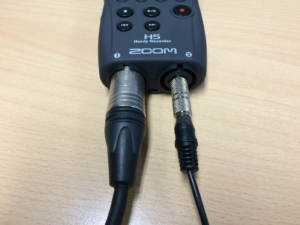 Zoom H5 being fed by XLR and 1/4" inputs