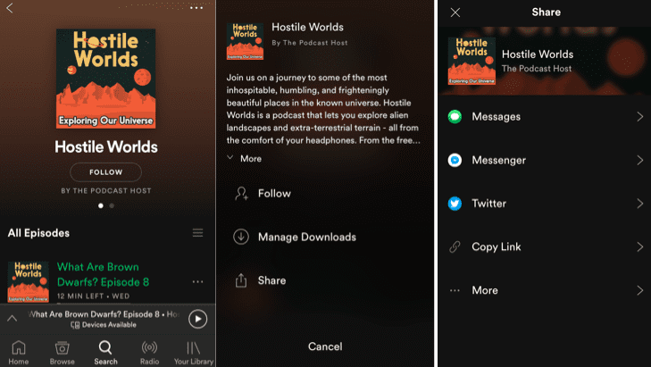 Getting your podcast's Spotify link on the mobile app