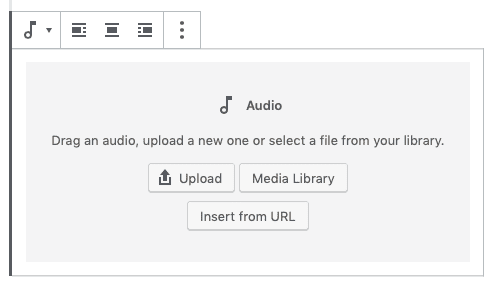 This screenshot shows the interface for adding audio in WordPress themes which support Post Formats.