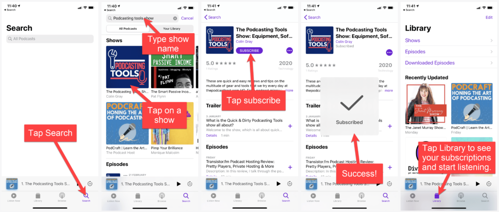 how to subscribe to a podcast on Apple Podcasts or iTunes