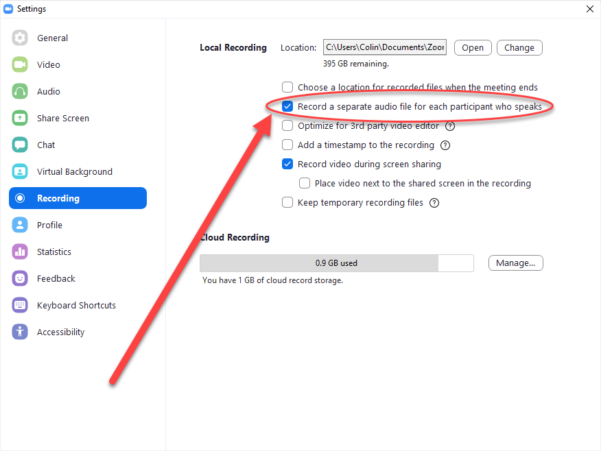 how to record separate tracks in zoom