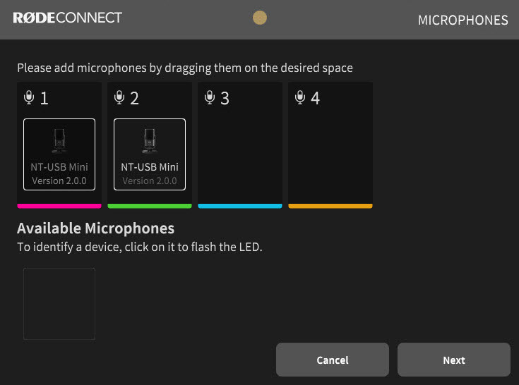 Rode Connect software, connect multiple USB mics