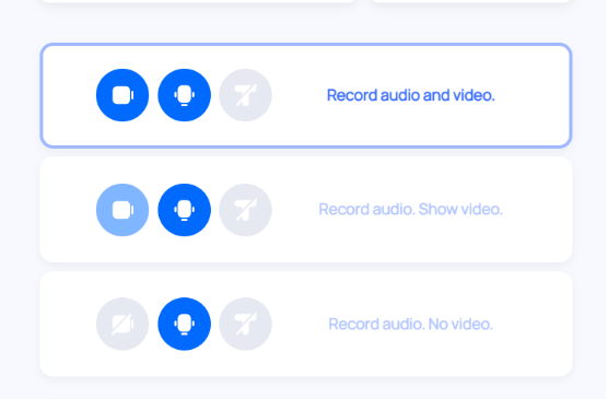 Zencastr's recording options: 
1. record audio and video
2. record audio. Show video
3. record audio. No video. 
