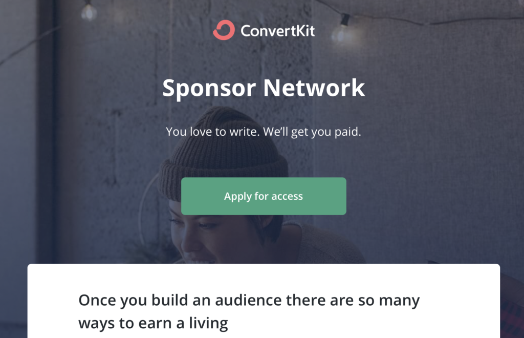 The ConvertKit Sponsor Network Page