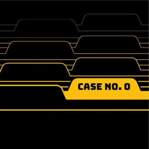 Case Number Zero's podcast art is the tab of a file folder in gold, standing out from black file tabs. 