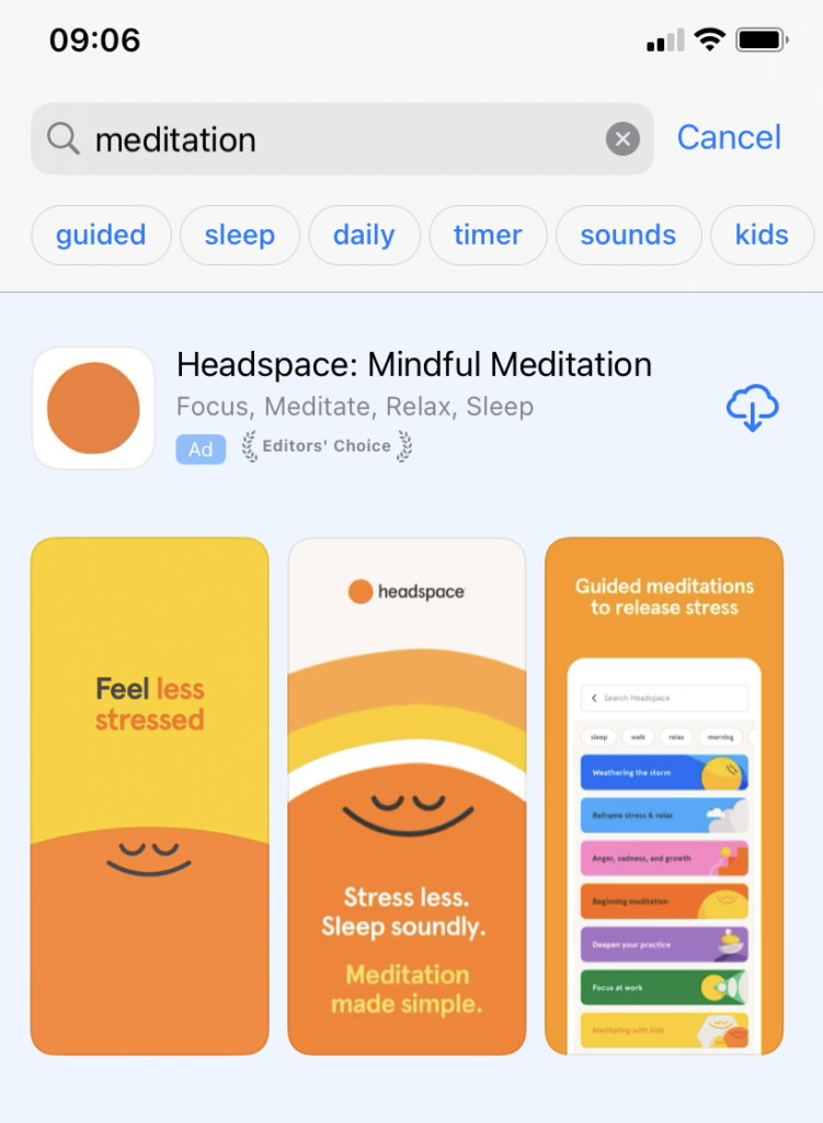 screenshot of app store display ads - headspace