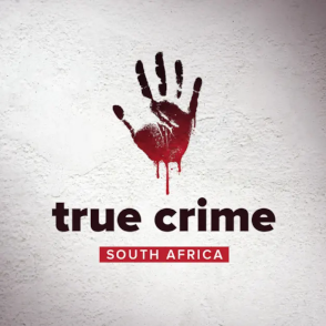 True Crime South Africa's podcast art is a bloody red handprint on a white background. 