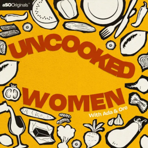 Uncooked Women's podcast art is a wide variety of food. 