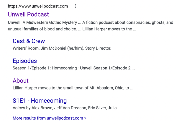 Part of SEO for Audio Drama podcasts means having a website with a straightforward structure and accurate descriptions of the content that don't spoil the show. 