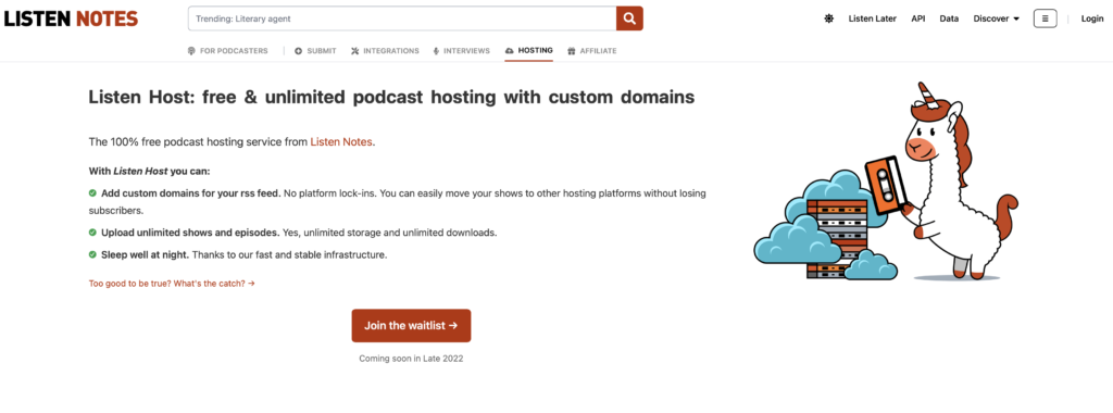 Listen Notes' free podcast hosting offer