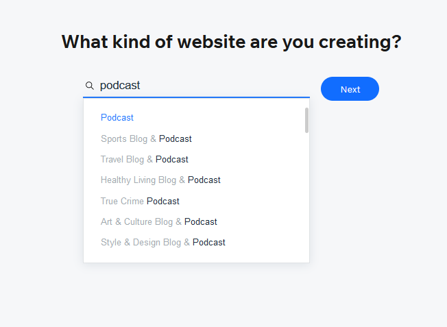 Searching for a Podcast Template on Wix