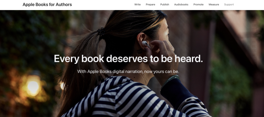 Screencap from Apple Books for Authors that says "Every book deserves to be heard."