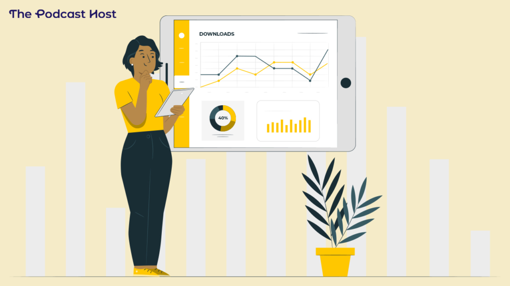 podcaster looking at data and numbers