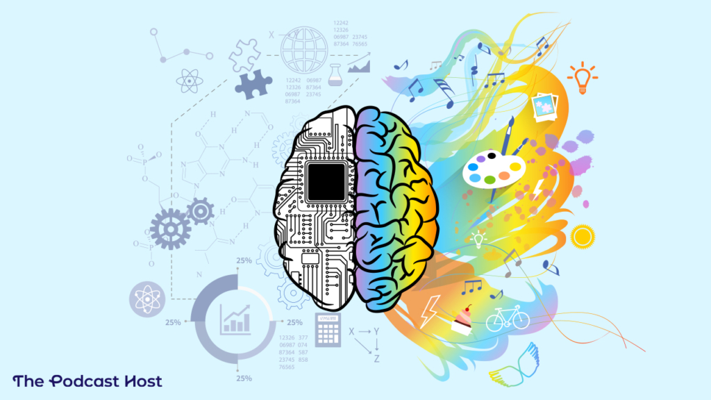 brain split between AI and human creativity