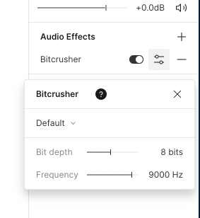 Descript's audio effects menu lets you add EQ, compression, or bitcrusher, which sounds staticky and crunchy. Great effect for true crime podcasts.