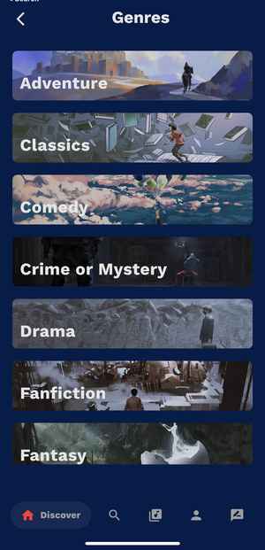 Screenshot of some of Apollo's many genre categories. 