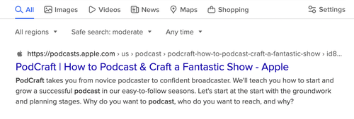 Good SEO for podcasters puts the most vital data in the first sentence of the podcast description. You never know how search engines will display it. 