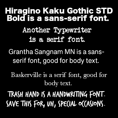 different types of font