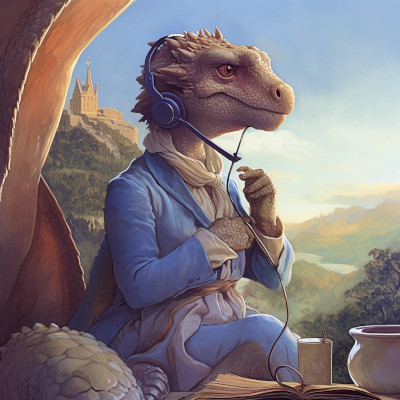 Midjourney and AI art generators can make nice art if you know how to write good prompts. This image of a friendly dragon podcaster is based on Maxfield Parrish's painting, The Reluctant Dragon.