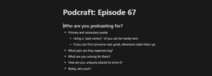 screenshot of example rough podcast script