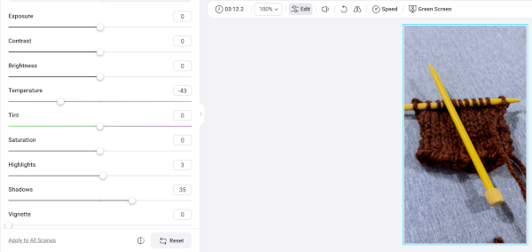 Flexclip's color grading interface helps you adjust some aspects of your video's image, such as exposure, contrast, or color temperature.