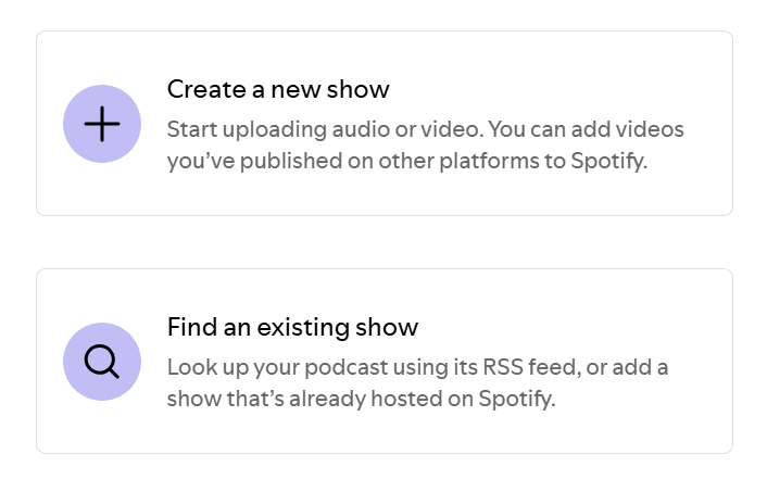 create a new show or find ann existing show on Spotify
