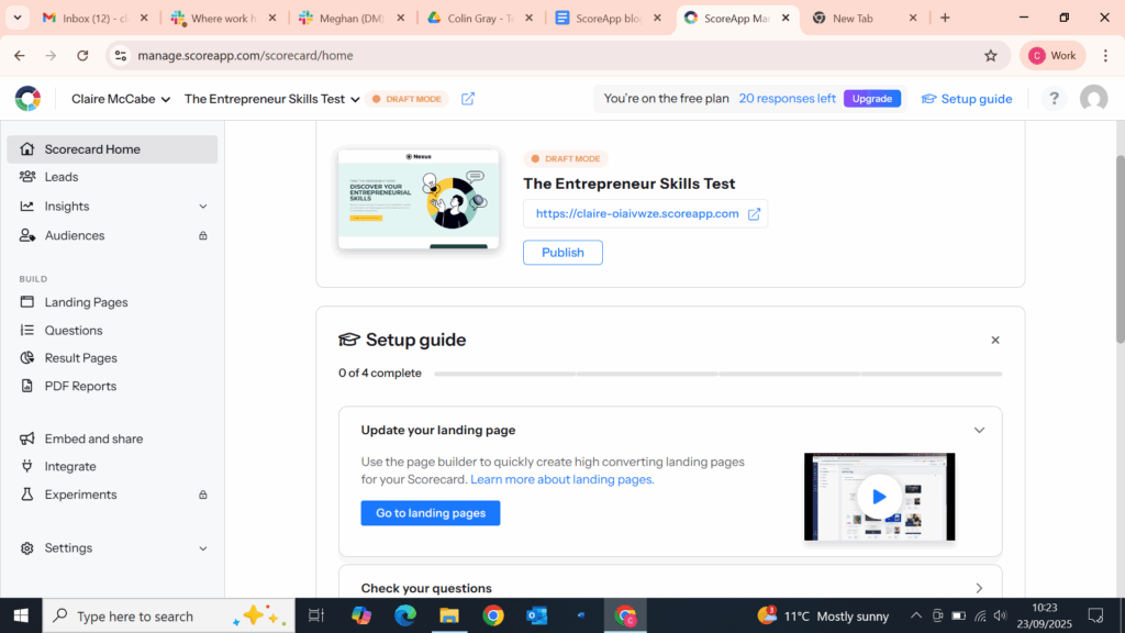 ScoreApp user interface including the Setup Guide for your Scorecard. 