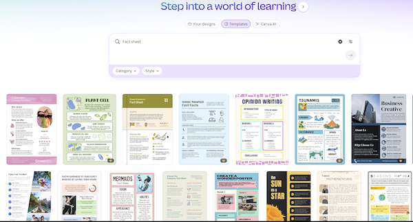 Your podcast media kit's fact sheet serves as an introduction to the rest of the kit. Canva has loads of templates that you can find by searching for "fact sheet" in Canva's template library. 